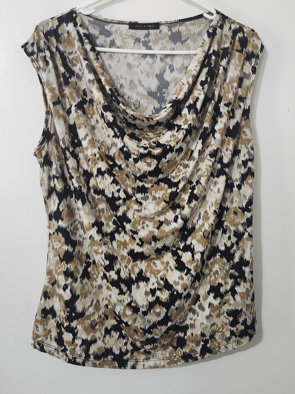 Sleeveless Cowl Neck Camisole - Black, Tan & Cream Print